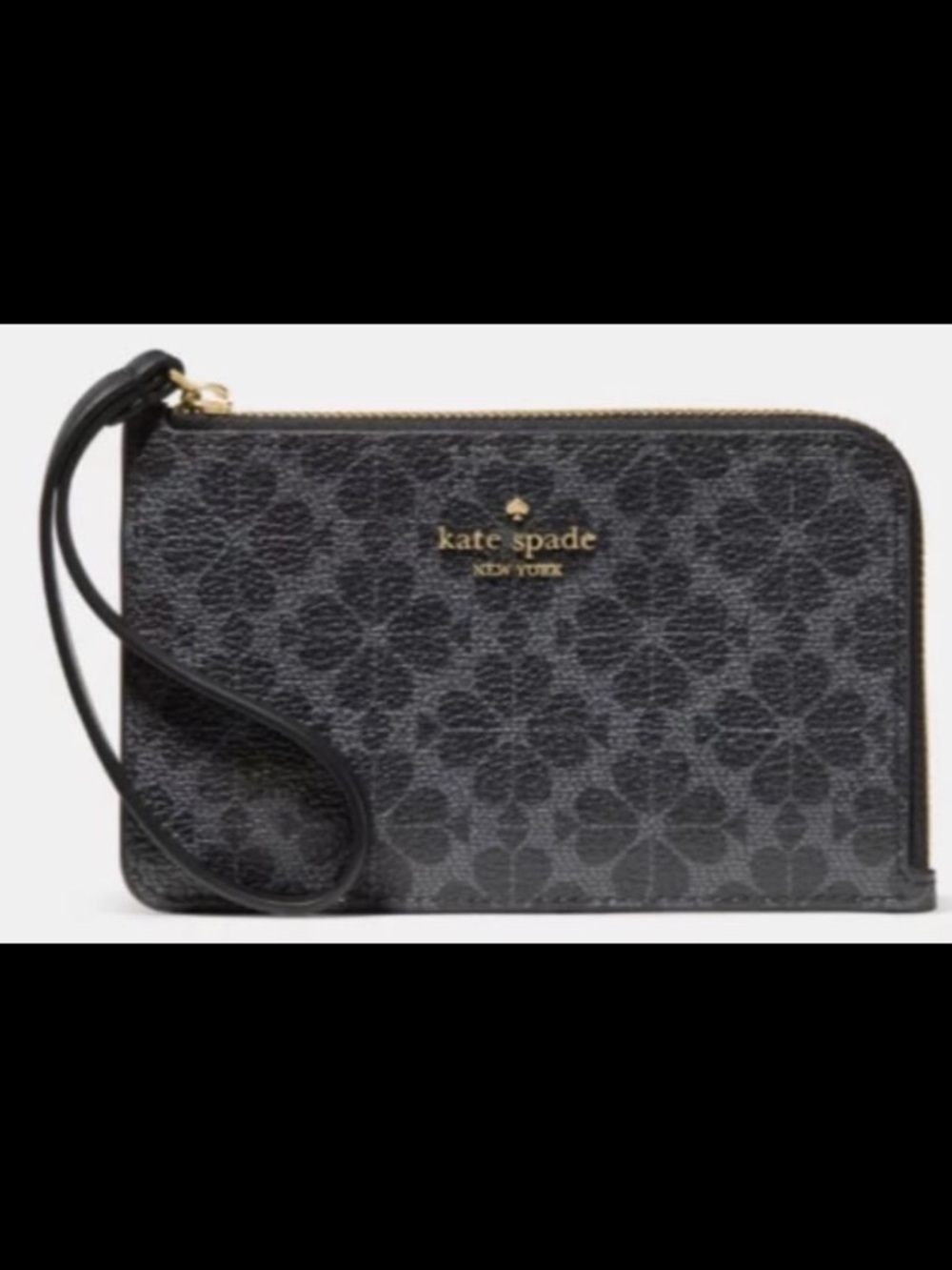 Kate Spade Lucy Wristlet Black Spade Flower Zip Wallet NWT